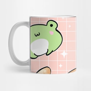 Cat in Hilarious Frog Costume Joins Kawaii Toads for a Retro 90s Cottagecore Adventure Mug